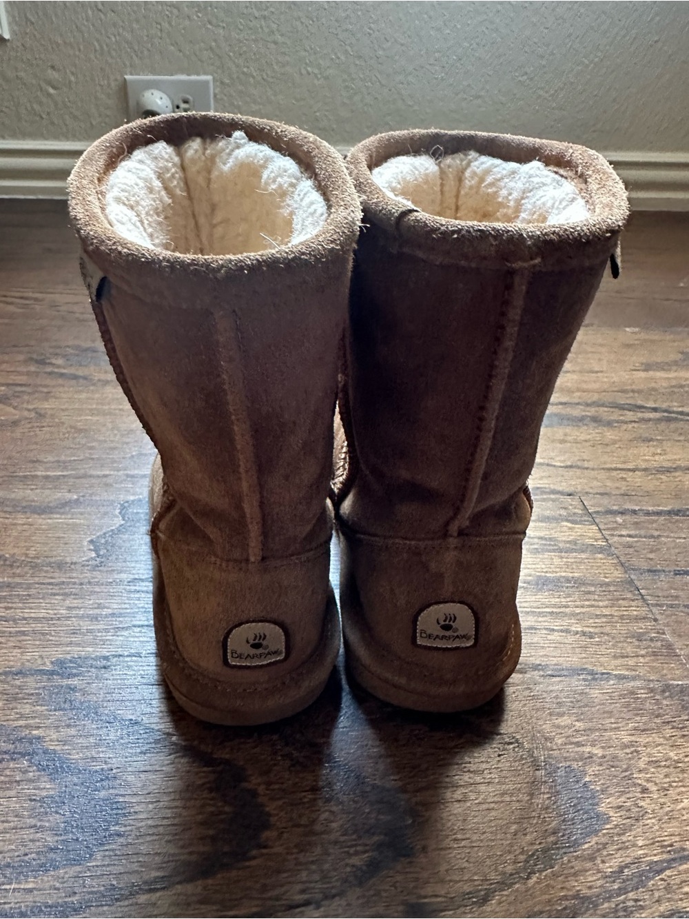 BearPaw Emma Tall Shearling-Lined Suede Boots - Chestnut - Youth size 2